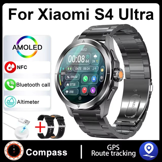 S4 Ultra For Xiaomi Smart Bracelet Men Watch AMOLED HD Screen Bluetooth Call GPS Trajectory NFC Heart Rate Compass Smart Watches