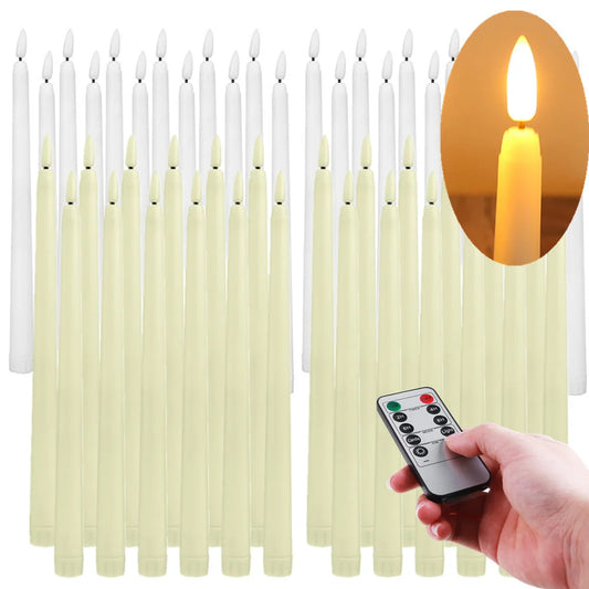 Flameless Taper Candles with Timer Remote Flickering 3D Faux Wax Candle Lights for Wedding Christmas Party Home Decor 6Pcs-24Pcs