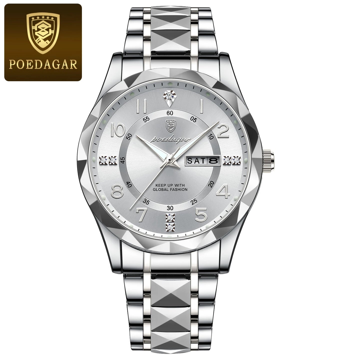POEDAGAR Luxury Men Quartz Watch Waterproof Date Week Luminous Wrist watch Stainless Steel Men's Watches Male Clock Sports Reloj