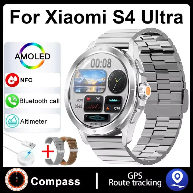 S4 Ultra For Xiaomi Smart Bracelet Men Watch AMOLED HD Screen Bluetooth Call GPS Trajectory NFC Heart Rate Compass Smart Watches