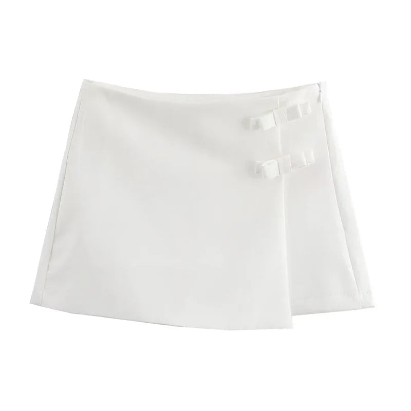 TRAF 2025 Pink White Mini Skirt Woman Fashion Bow Skirt For Women Summer Slit Short Skirt Woman Split High Waist Skirt Shorts