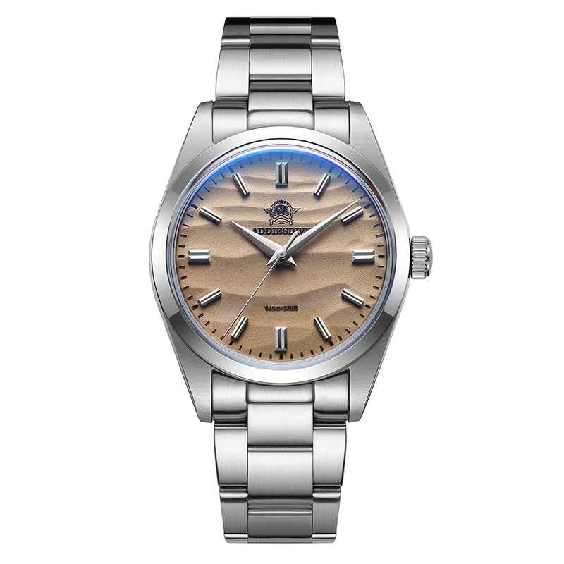 ADDIESDIVE Men's Watch Sand Dial 36mm Quartz Watch 100m Waterproof 316L Stainless Steel AR Coated Dome Glass Wrist Watch for Men