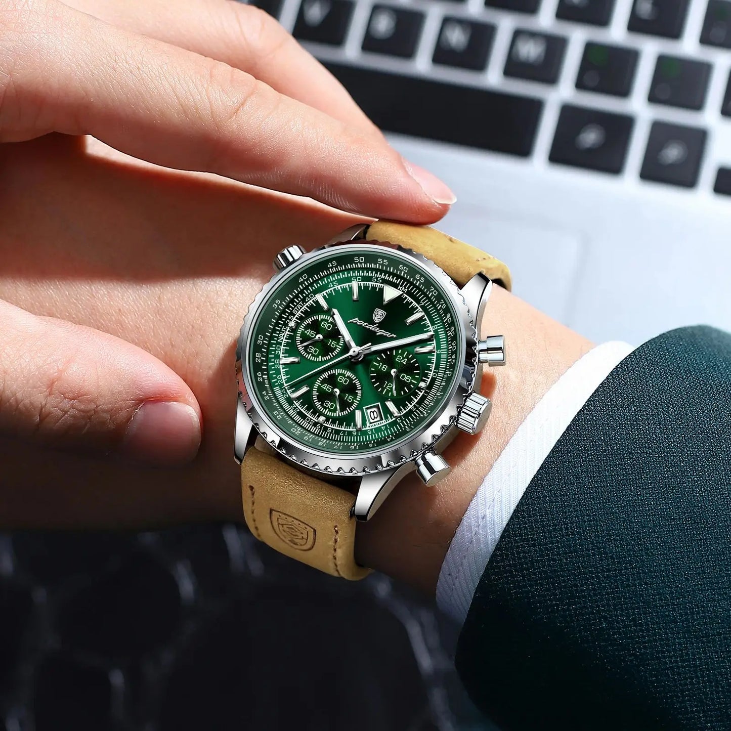 POEDAGAR Luxury Man Watch Quartz Waterproof Luminous Date Chronograph Leather Men Wrist watch Military Sports Men's Watches Reloj