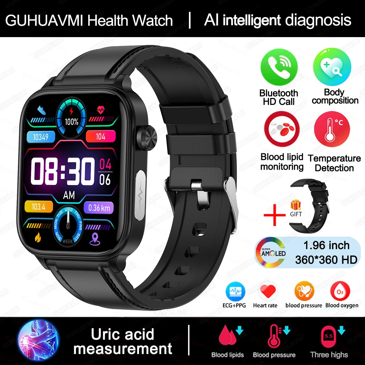 2025 New ECG+PPG Monitoring Smart Watch Women Blood pressure Blood Lipid Uric Acid Women Menstrual Health Tracker Smart watches