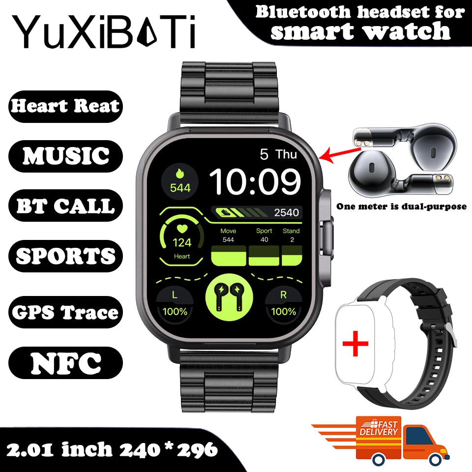 2025 Smart Watch 2 in 1 With Earphone Smartwatch Bluetooth Call Men Watch GPS Track Heart Rate Monitor Play Music Smart Watch