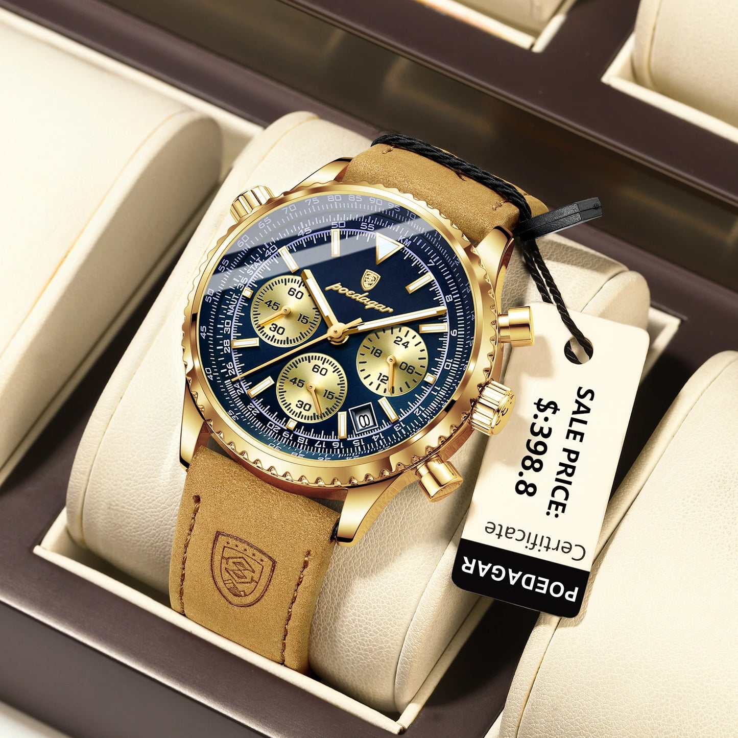 POEDAGAR Luxury Man Watch Quartz Waterproof Luminous Date Chronograph Leather Men Wrist watch Military Sports Men's Watches Reloj