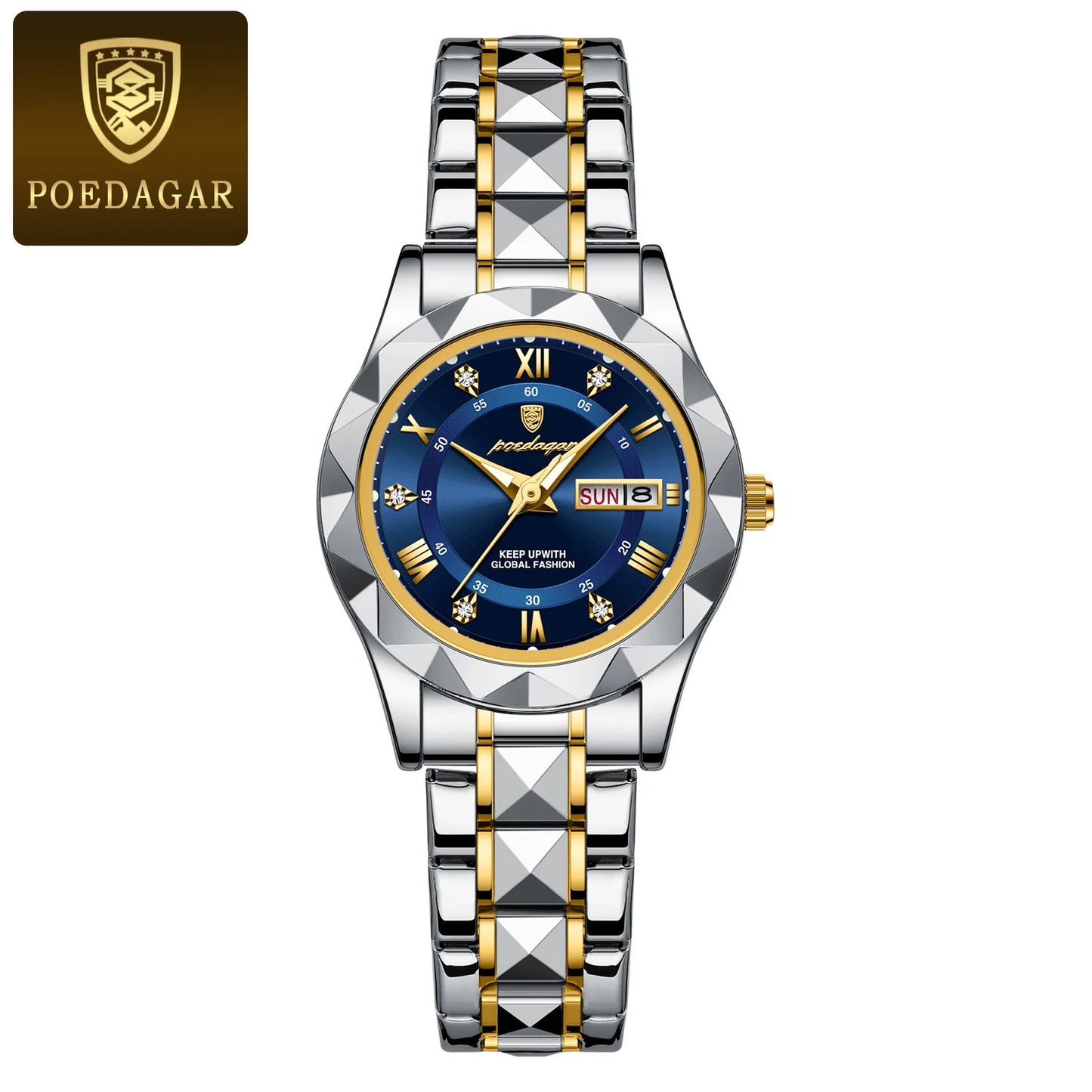 POEDAGAR Luxury Ladies Dress Watch Luminous Waterproof Week Date Woman Wrist watch Stainless Steel Women Quartz Watches reloj+box