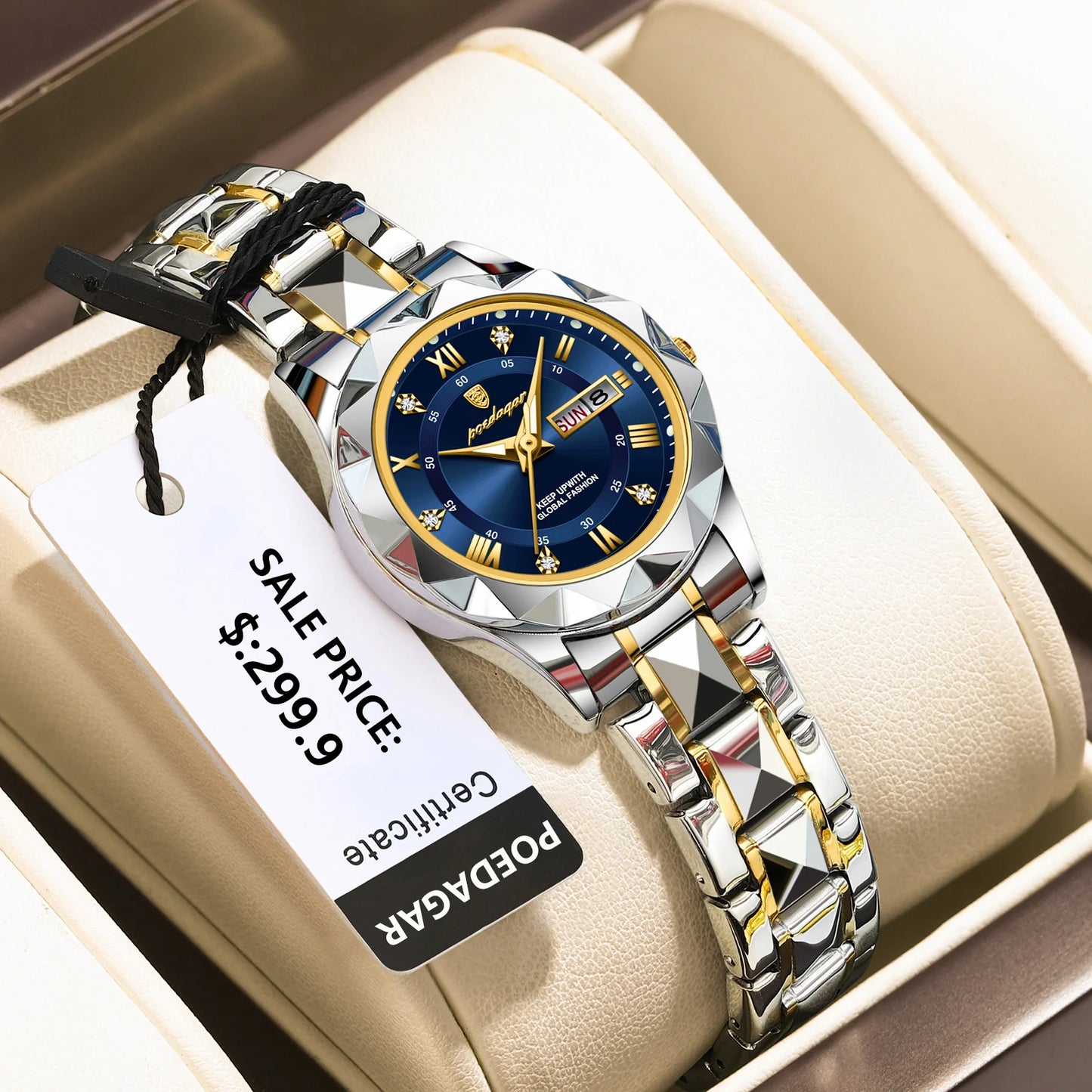POEDAGAR Luxury Ladies Dress Watch Luminous Waterproof Week Date Woman Wrist watch Stainless Steel Women Quartz Watches reloj+box
