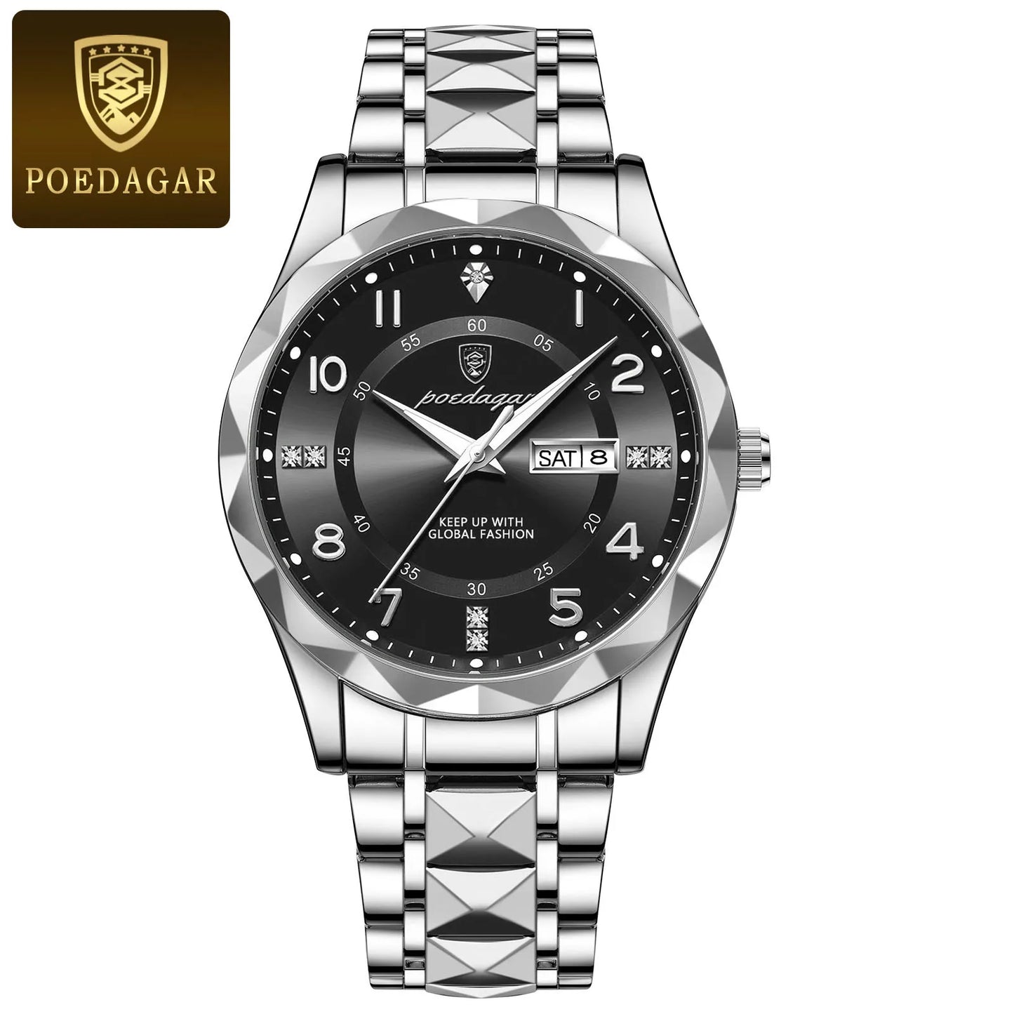 POEDAGAR Luxury Men Quartz Watch Waterproof Date Week Luminous Wrist watch Stainless Steel Men's Watches Male Clock Sports Reloj