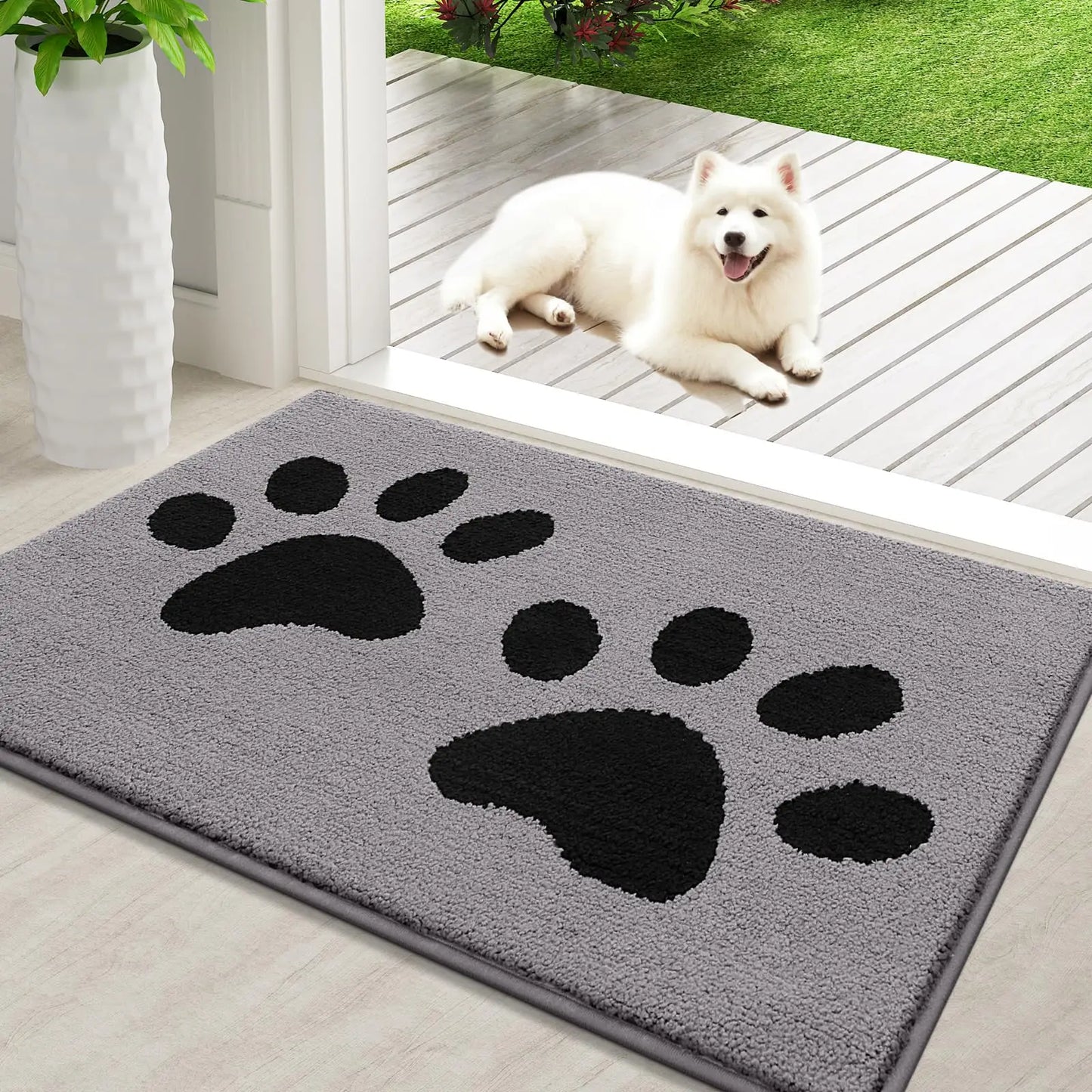 Olanly Quick Dry Chenille Mud Mat For Dogs, Dog Door Mat For Muddy Paws Absorbent Dirt Trapper Non-Slip INdoor Door Mat For Floor