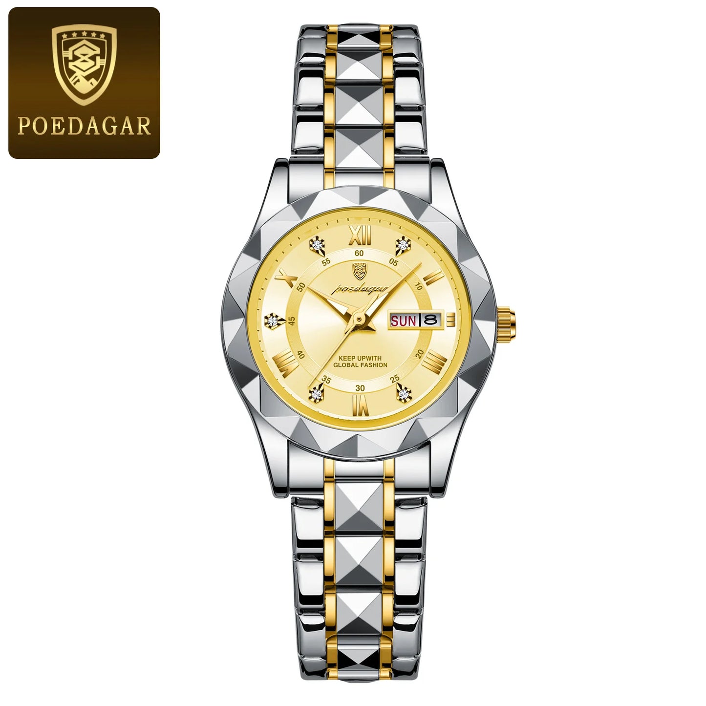 POEDAGAR Luxury Ladies Dress Watch Luminous Waterproof Week Date Woman Wrist watch Stainless Steel Women Quartz Watches reloj+box
