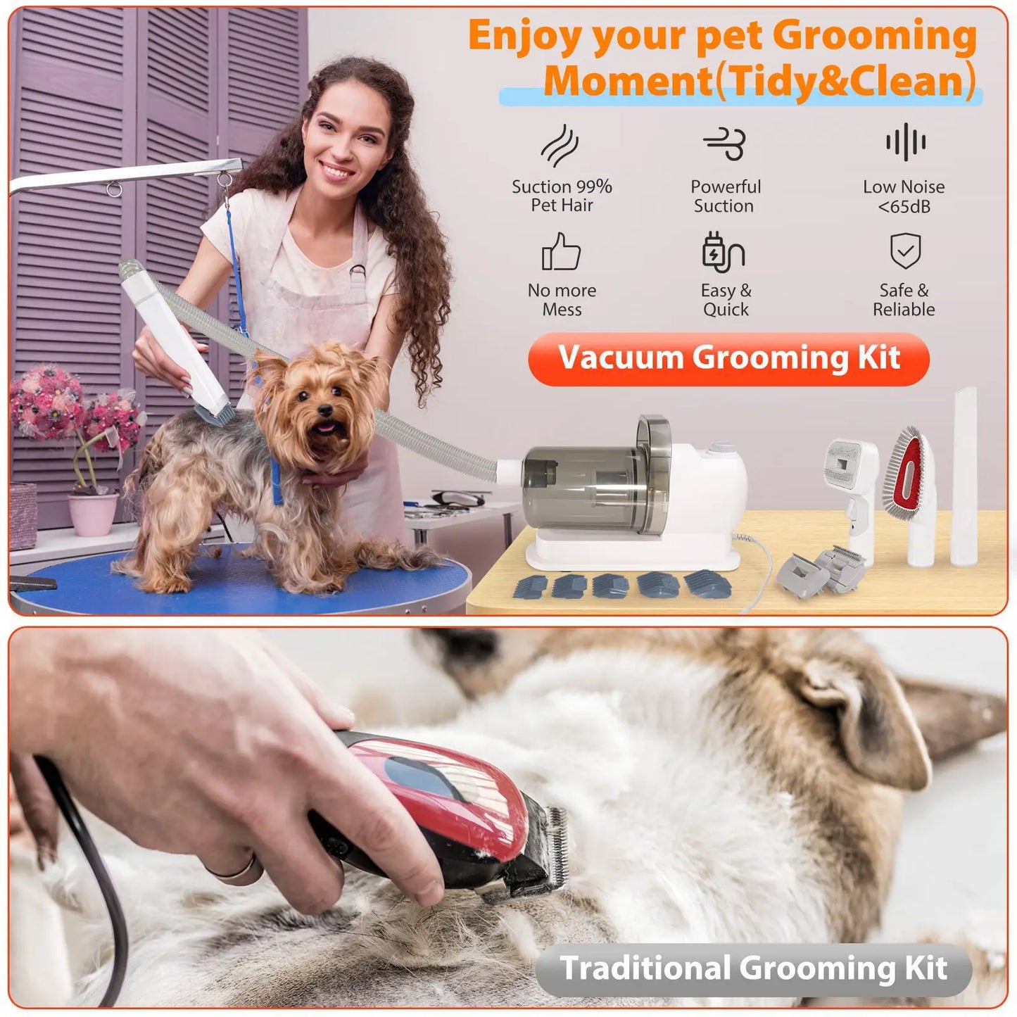 4 IN 1 Dogs Grooming Vacuum Pet Grooming Kit 2.3L Capacity Larger Pet Hair Dust Cup Dog Brush Vacuum for Pet Hair Vacuum Cleaner