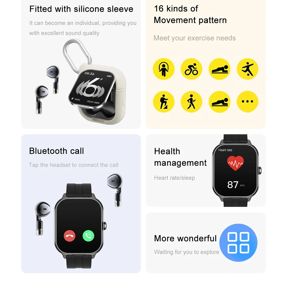 2025 New 2 In 1 TWS Headset BT Call Smart Watch NFC Smartwatch Sport Fitness Waterpoof Heart Rate Music PlayingWeather Headphone