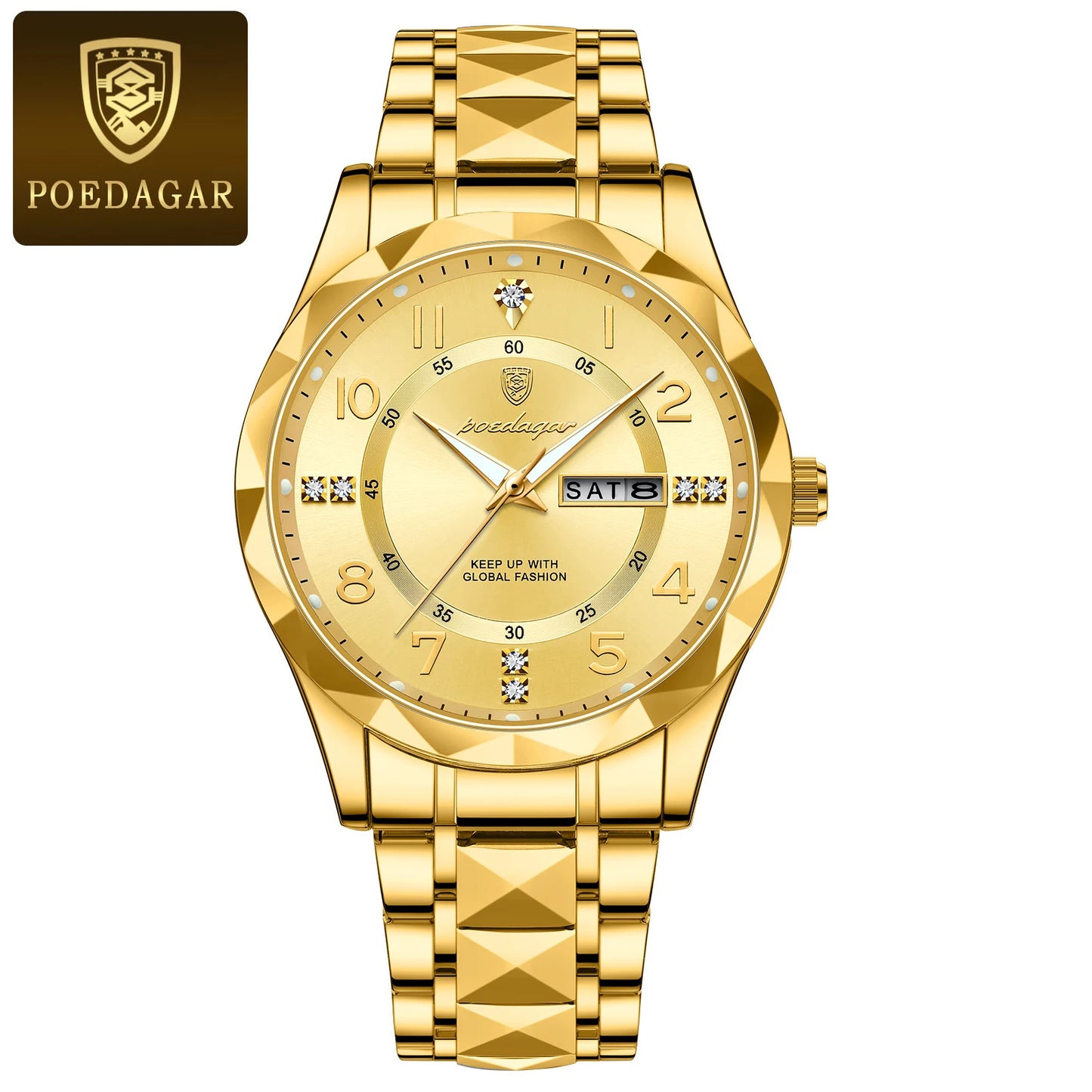 POEDAGAR Luxury Men Quartz Watch Waterproof Date Week Luminous Wrist watch Stainless Steel Men's Watches Male Clock Sports Reloj