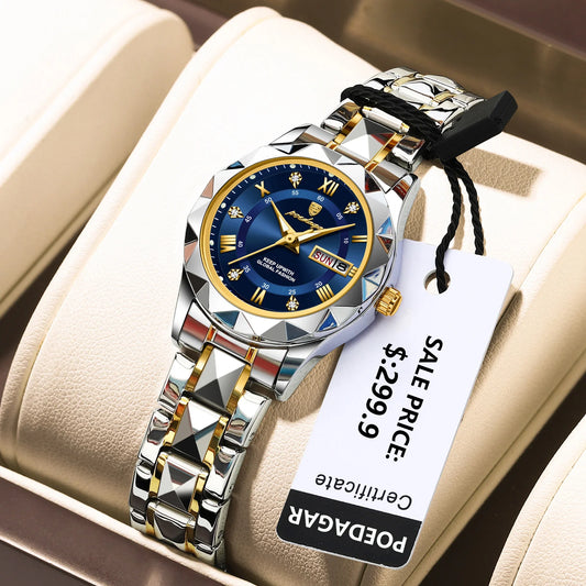 POEDAGAR Luxury Ladies Dress Watch Luminous Waterproof Week Date Woman Wrist watch Stainless Steel Women Quartz Watches reloj+box