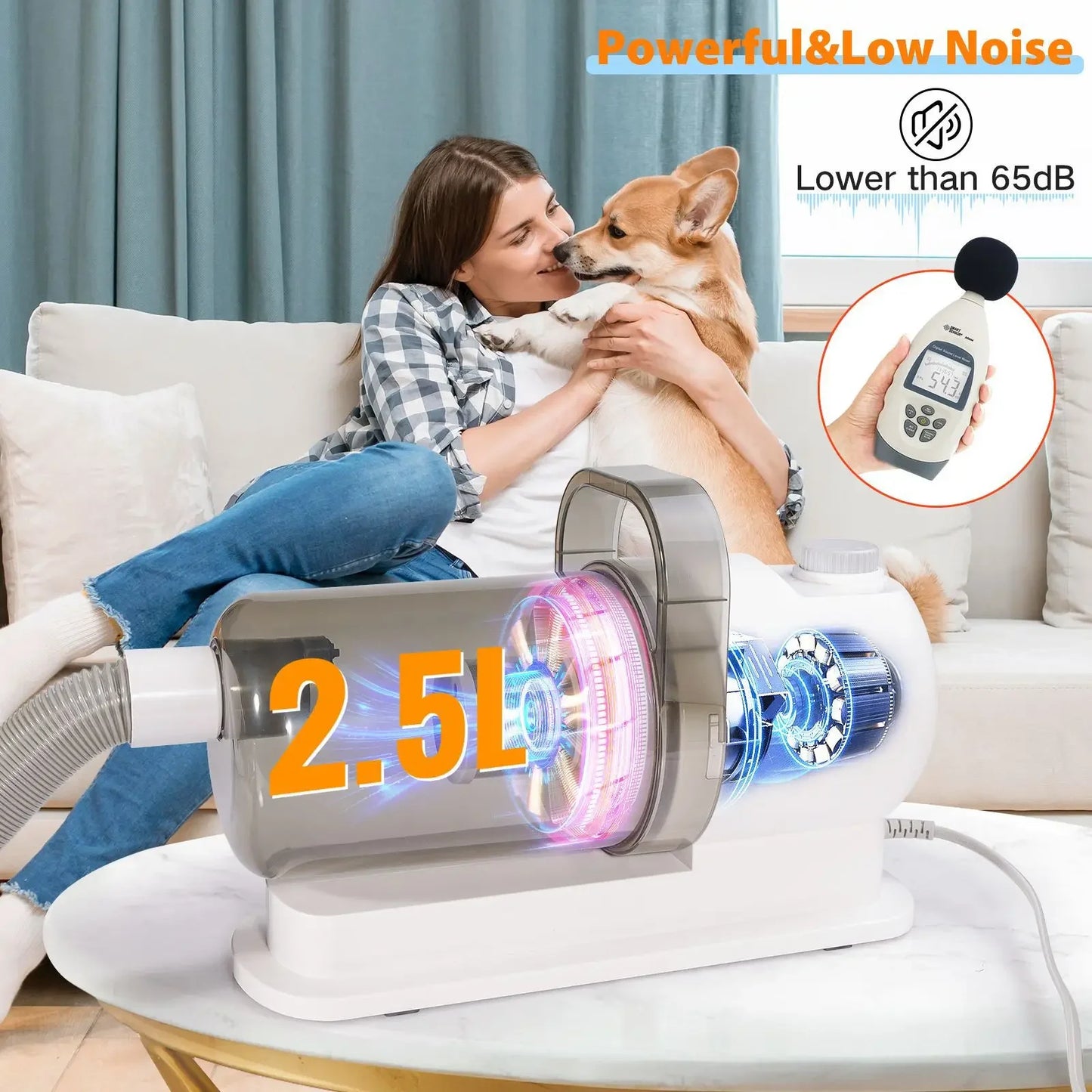 6 In 1 Dog Hair Vacuum & Cat, Dog Grooming Kit, Pet Grooming Vacuum with 2.5L Capacity Large Suction & Low Noise Pet Hair Cleaner