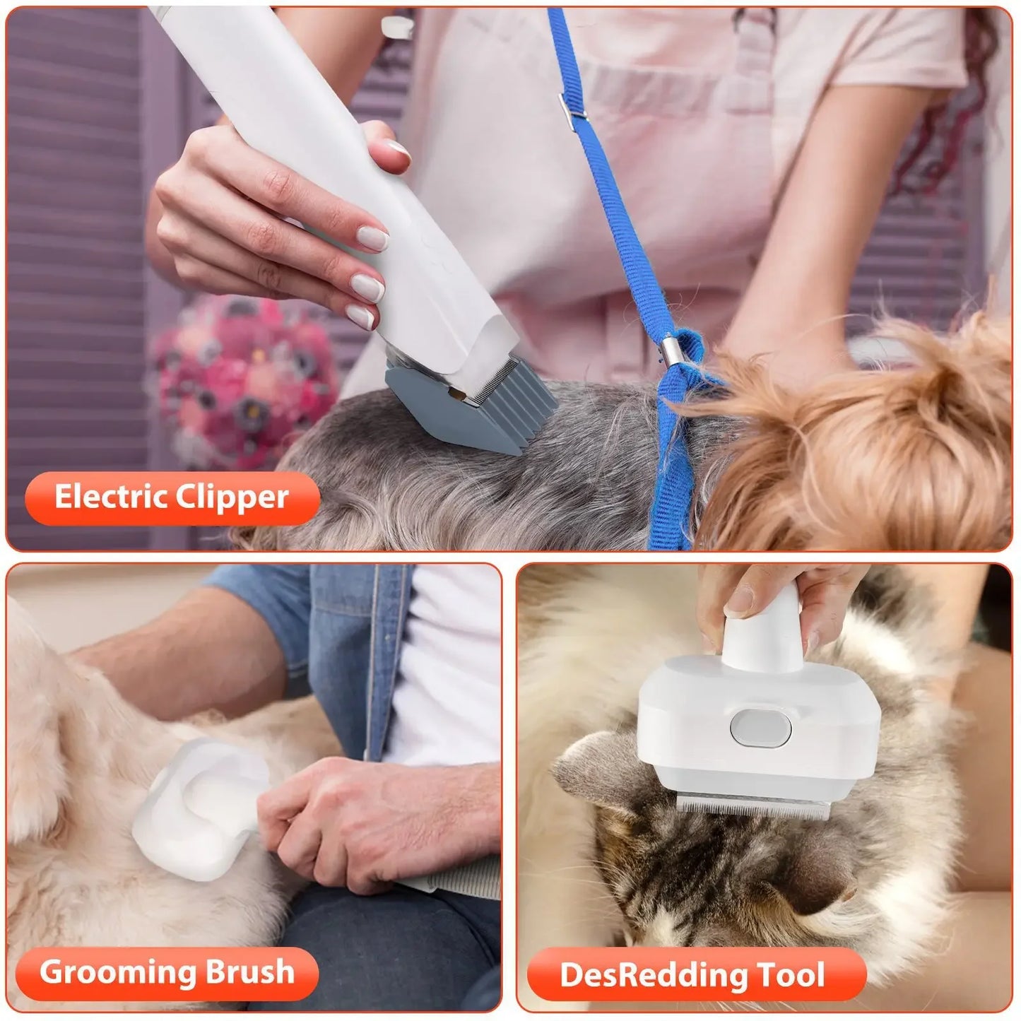 6 In 1 Dog Hair Vacuum & Cat, Dog Grooming Kit, Pet Grooming Vacuum with 2.5L Capacity Large Suction & Low Noise Pet Hair Cleaner