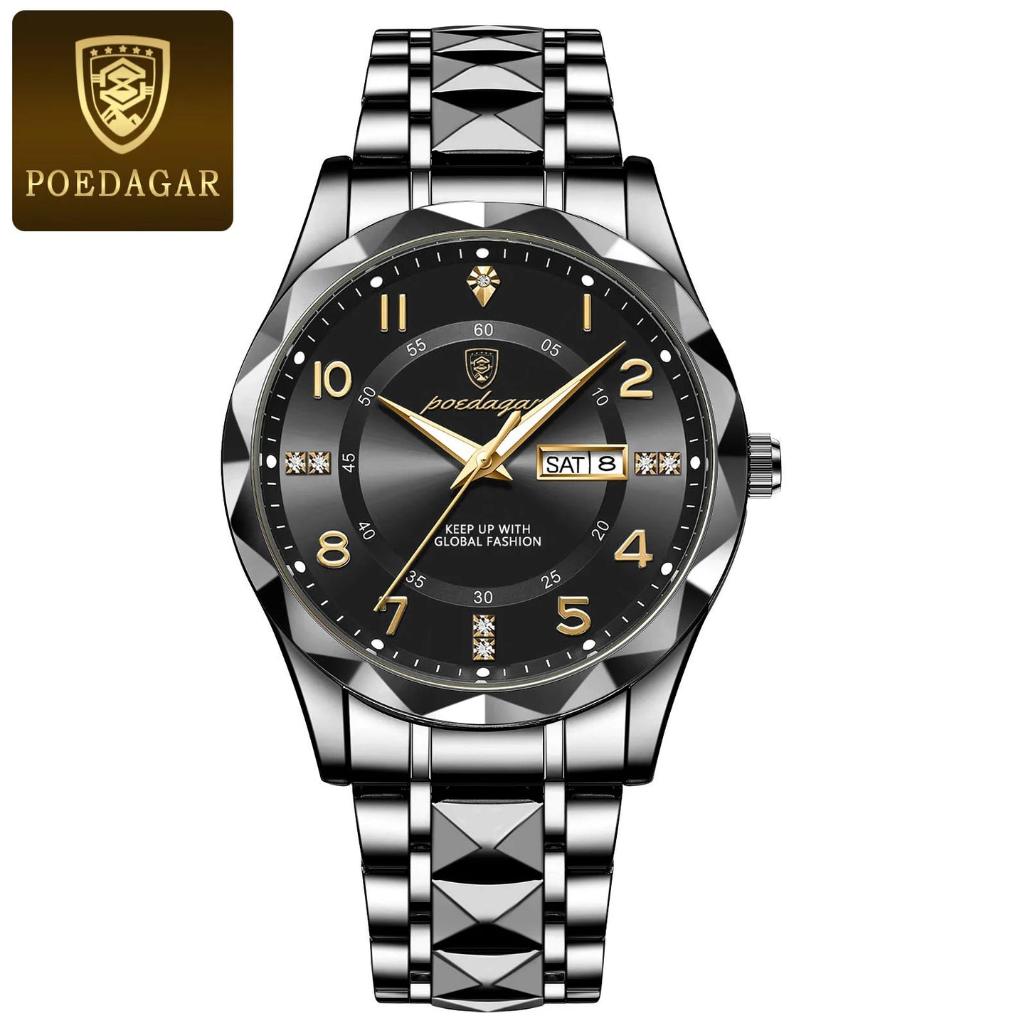 POEDAGAR Luxury Men Quartz Watch Waterproof Date Week Luminous Wrist watch Stainless Steel Men's Watches Male Clock Sports Reloj
