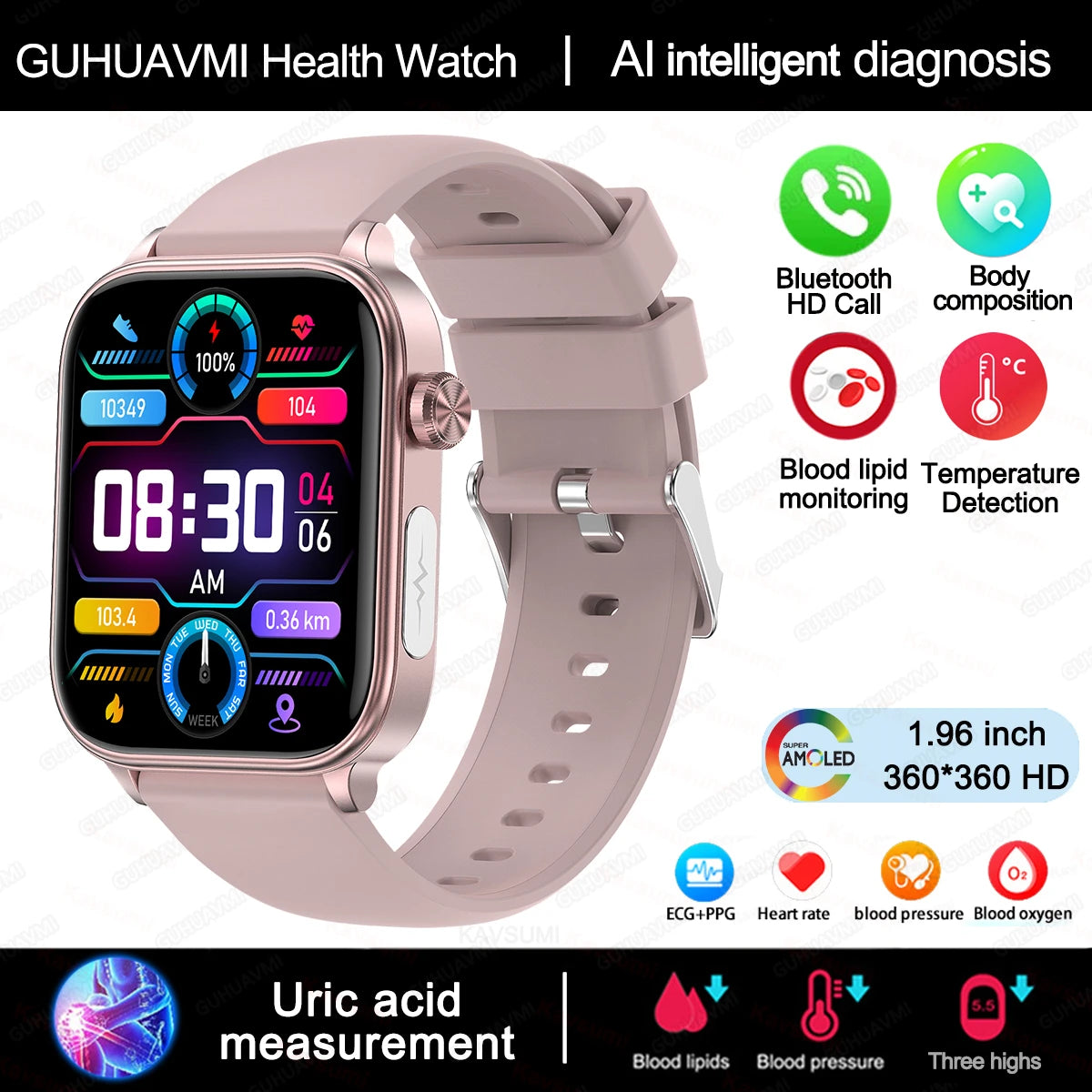 2025 New ECG+PPG Monitoring Smart Watch Women Blood pressure Blood Lipid Uric Acid Women Menstrual Health Tracker Smart watches