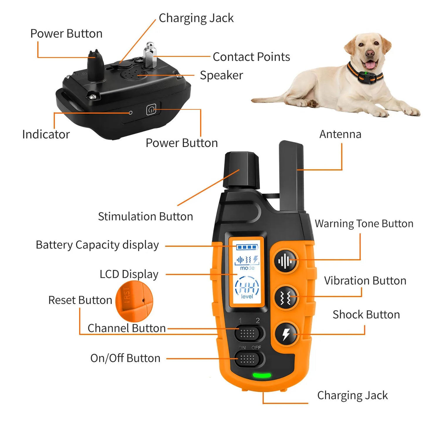 3300Ft Electric Dog Training Collar Remote Control Waterproof Pet Behavior For 5-120lbs Puppy With Shock Vibration