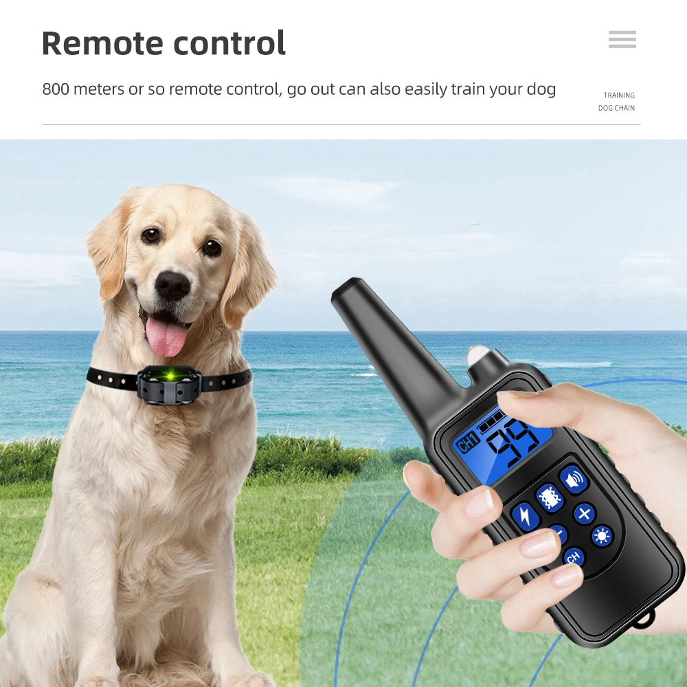 Dog Electric Training Collar Rechargeable Anti Barking Shock Vibration Collar Waterproof Trainer for All Dogs Pet with Clicker