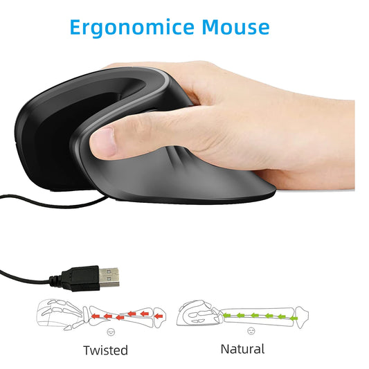 Ergonomic Wired 7200 DPI Vertical Mouse Silent Wrist Healthy Mice Mause for Laptop Computer Office Work Gaming