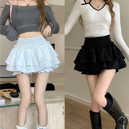 Mini Skirt Cute Sexy Ballet core Elastic High Waist Ball Gown Ruffle Patchwork Lolita Skirt Short Korean Sweet Y2K Women Clothing