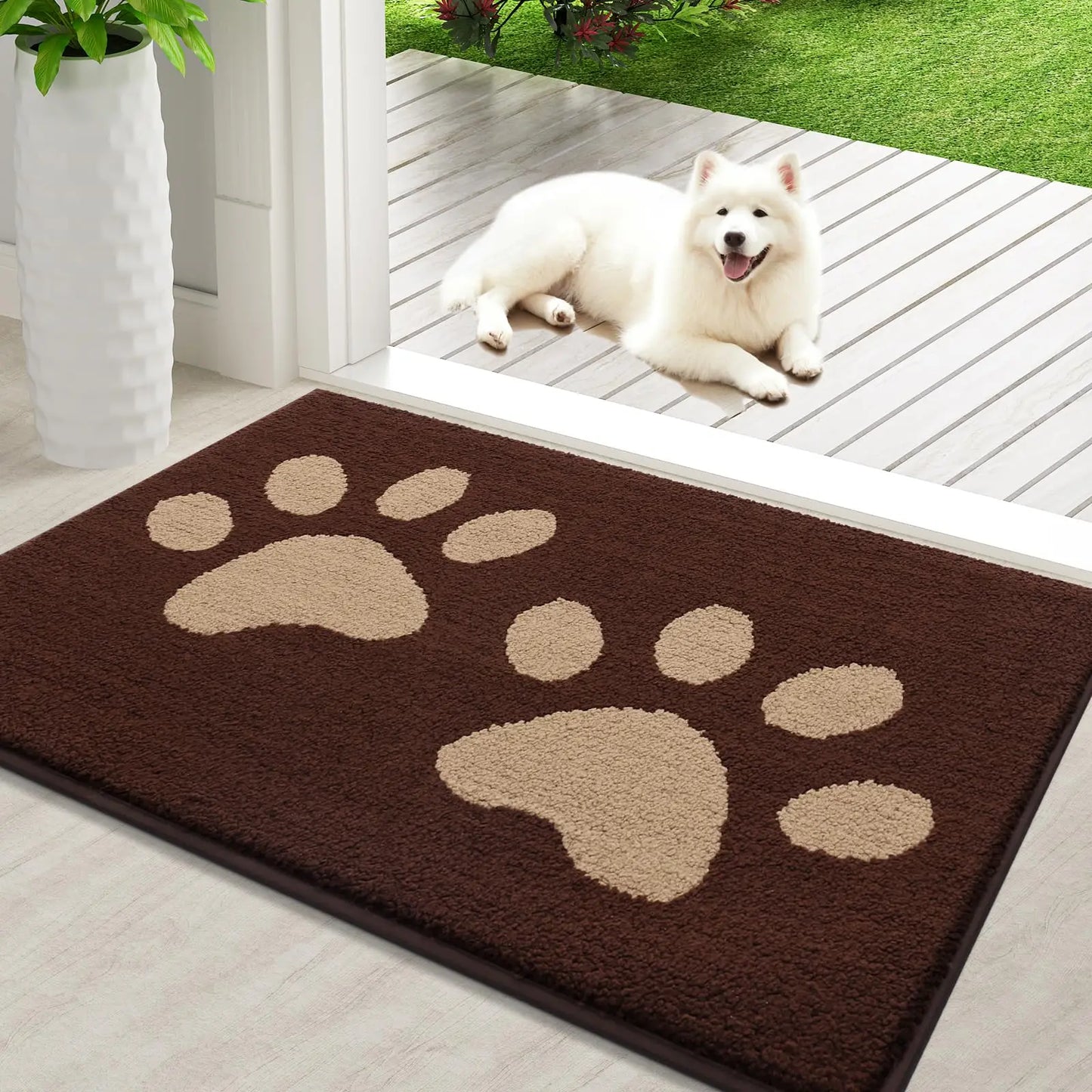 Olanly Quick Dry Chenille Mud Mat For Dogs, Dog Door Mat For Muddy Paws Absorbent Dirt Trapper Non-Slip INdoor Door Mat For Floor