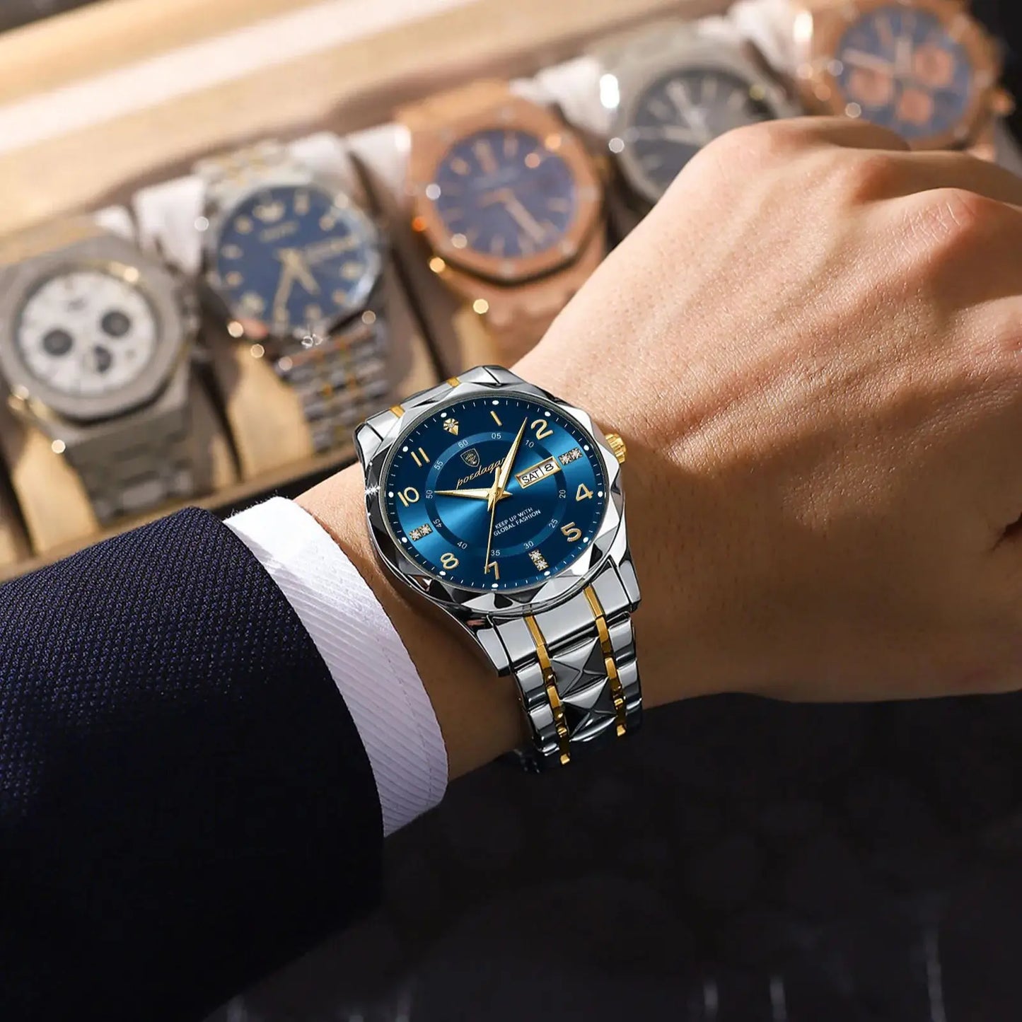 POEDAGAR Luxury Men Quartz Watch Waterproof Date Week Luminous Wrist watch Stainless Steel Men's Watches Male Clock Sports Reloj