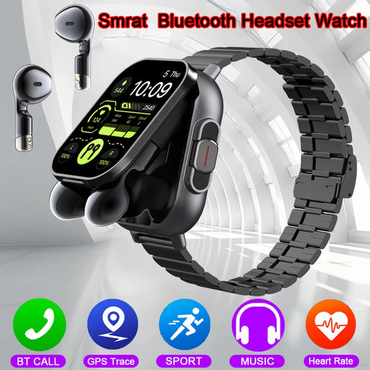 2025 Smart Watch 2 in 1 With Earphone Smartwatch Bluetooth Call Men Watch GPS Track Heart Rate Monitor Play Music Smart Watch