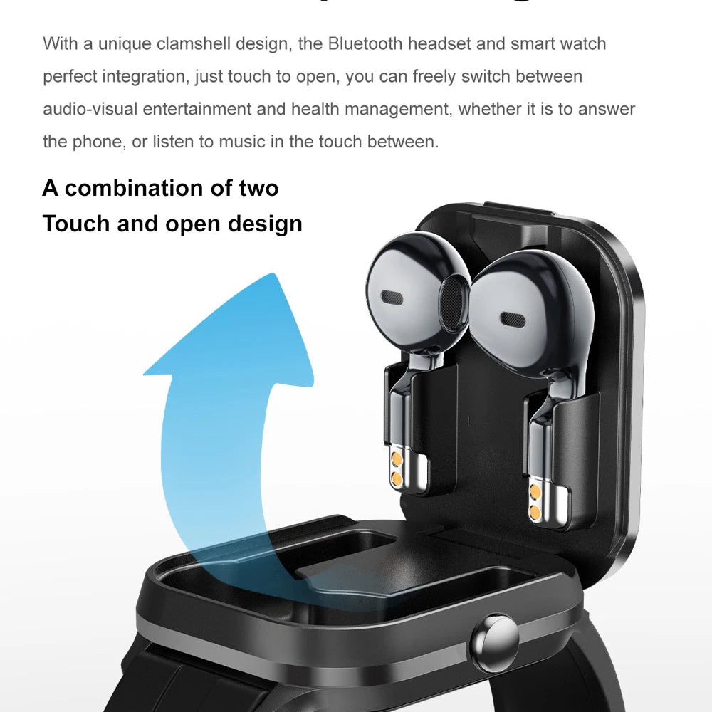 2025 New 2 In 1 TWS Headset BT Call Smart Watch NFC Smartwatch Sport Fitness Waterpoof Heart Rate Music PlayingWeather Headphone