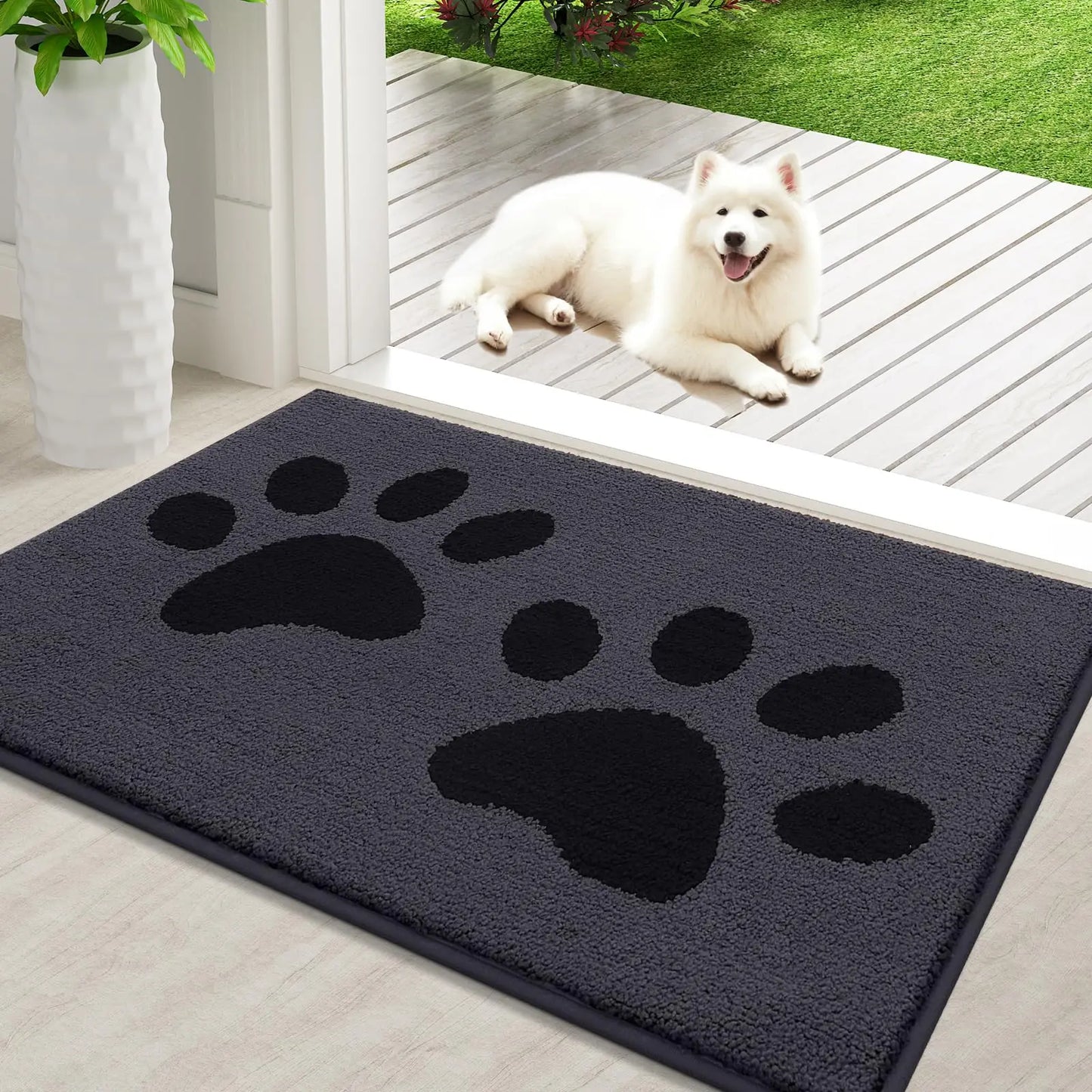 Olanly Quick Dry Chenille Mud Mat For Dogs, Dog Door Mat For Muddy Paws Absorbent Dirt Trapper Non-Slip INdoor Door Mat For Floor