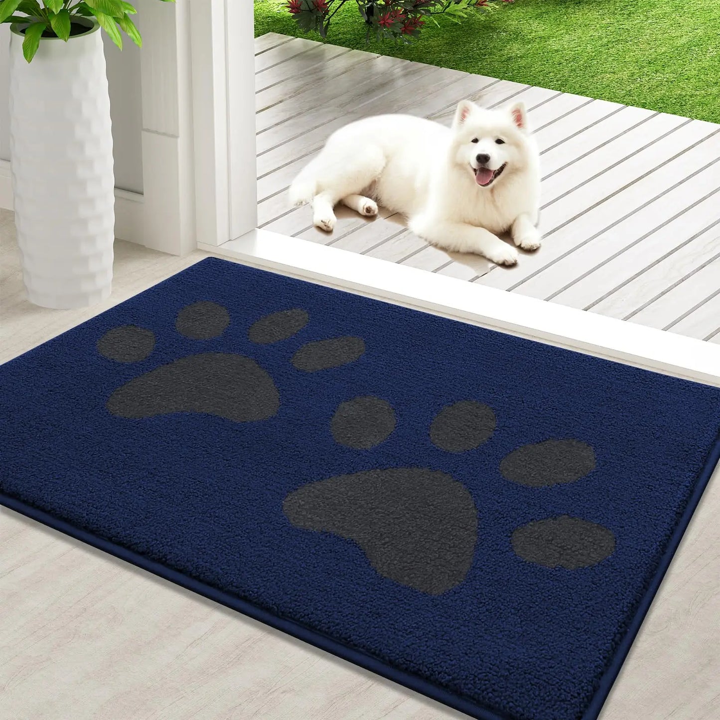 Olanly Quick Dry Chenille Mud Mat For Dogs, Dog Door Mat For Muddy Paws Absorbent Dirt Trapper Non-Slip INdoor Door Mat For Floor