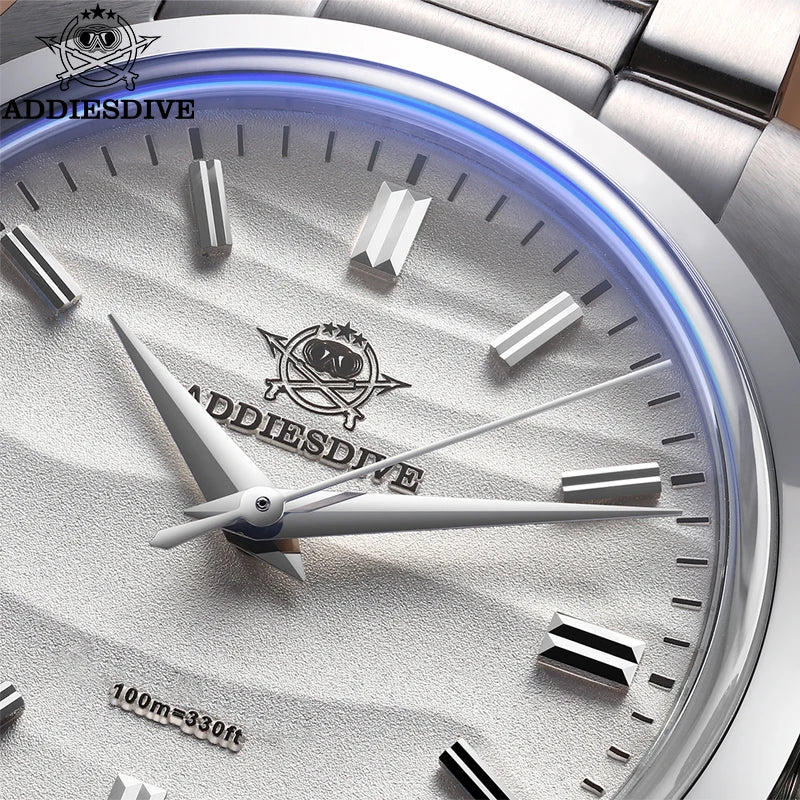 ADDIESDIVE Men's Watch Sand Dial 36mm Quartz Watch 100m Waterproof 316L Stainless Steel AR Coated Dome Glass Wrist Watch for Men