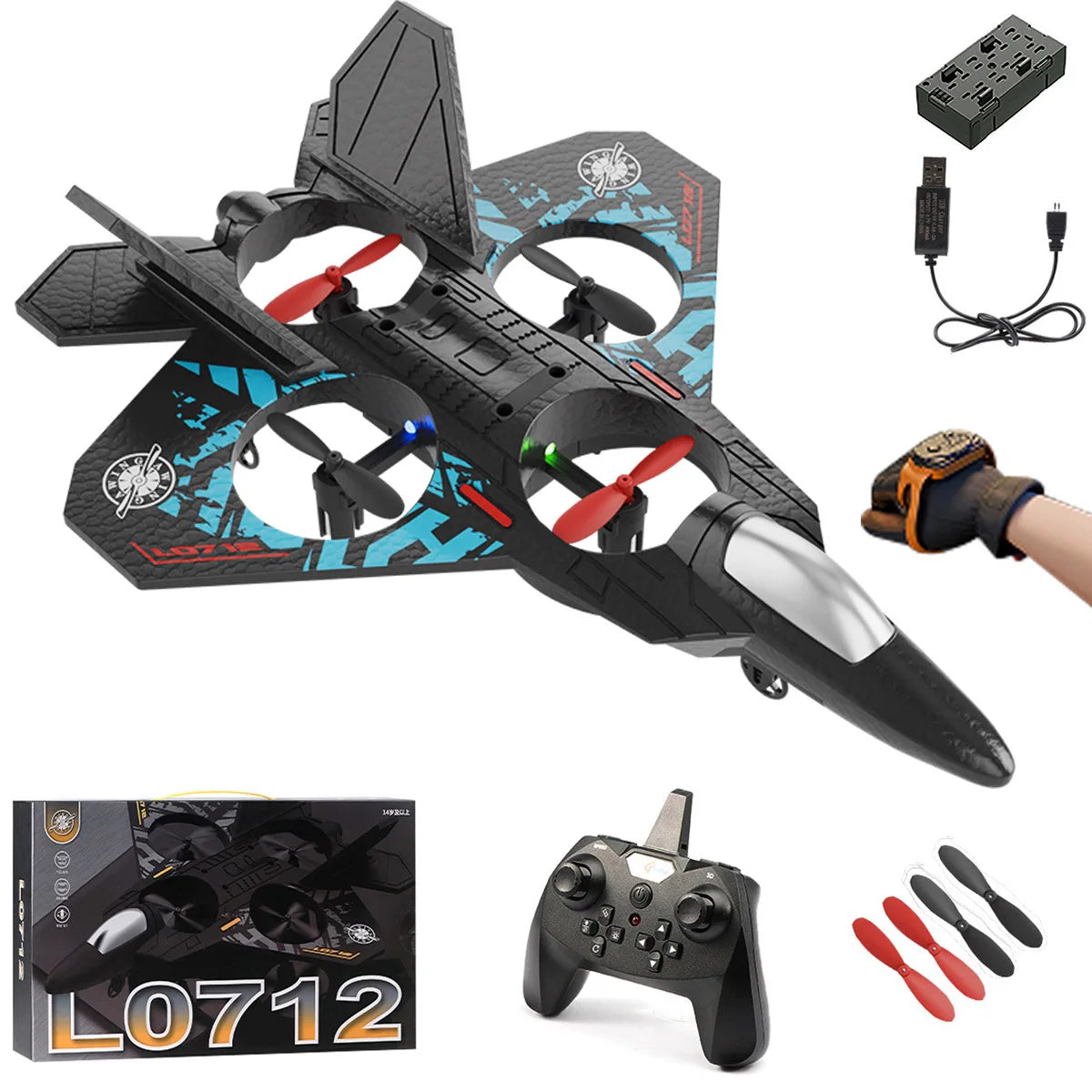 RC Plane 2.4G Remote Control Aircraft Gravity Sensing Helicopter Glider with Light EPP Foam Fighters for Boys Children