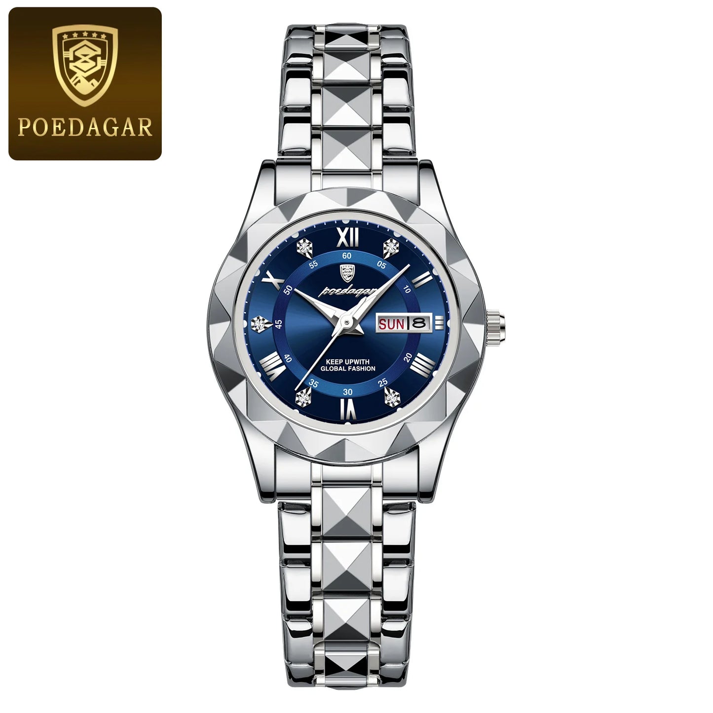 POEDAGAR Luxury Ladies Dress Watch Luminous Waterproof Week Date Woman Wrist watch Stainless Steel Women Quartz Watches reloj+box