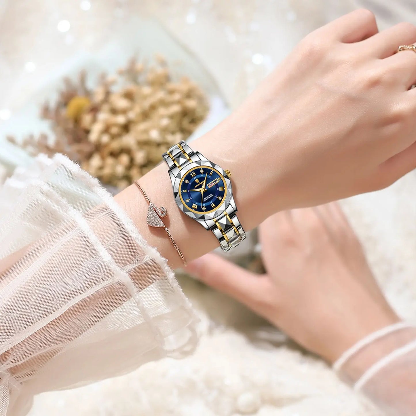 POEDAGAR Luxury Ladies Dress Watch Luminous Waterproof Week Date Woman Wrist watch Stainless Steel Women Quartz Watches reloj+box