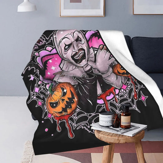 Terrifier Halloween Art The Clown Pumpkin Blankets Flannel Spring/Autumn Multifunction Throw Blankets for Bed Bedroom Bedspread