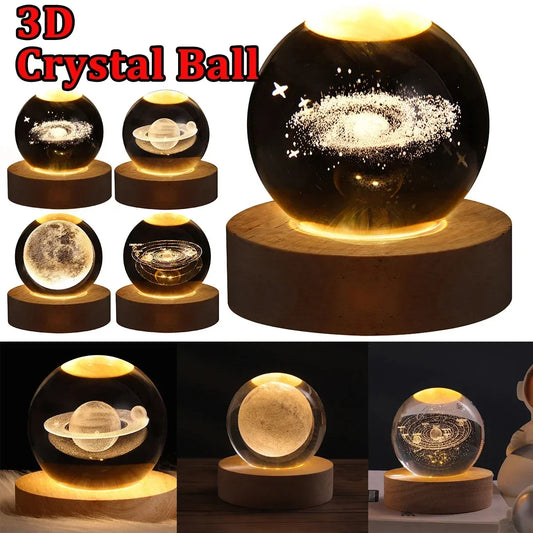 Crystal Ball LED Night Light Colorful 3D Saturn Solar System Moon Table Lamp USB Bedroom Atmosphere Lamp for Birthday Kid Gift