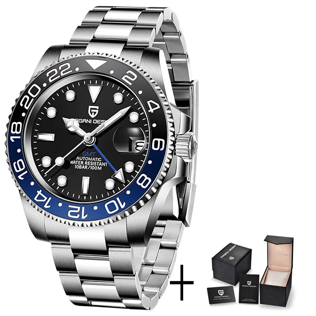 PAGANI DESIGN GMT Watches Men's Luxury Automatic Mechanical Wrist watch Sapphire Glass 40MM Stainless Steel Waterproof Watch