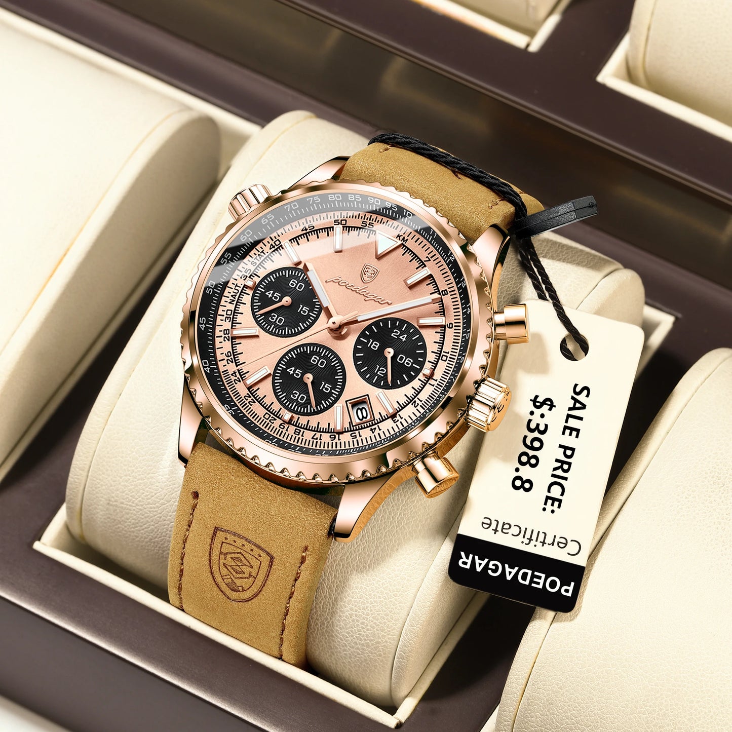 POEDAGAR Luxury Man Watch Quartz Waterproof Luminous Date Chronograph Leather Men Wrist watch Military Sports Men's Watches Reloj