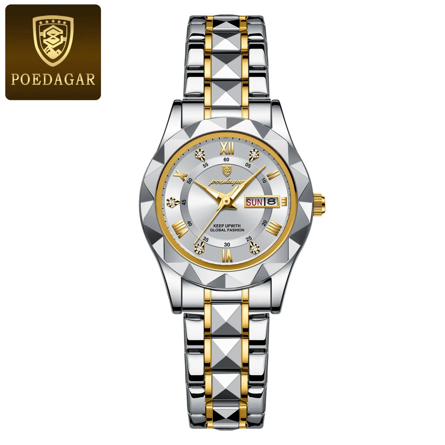 POEDAGAR Luxury Ladies Dress Watch Luminous Waterproof Week Date Woman Wrist watch Stainless Steel Women Quartz Watches reloj+box
