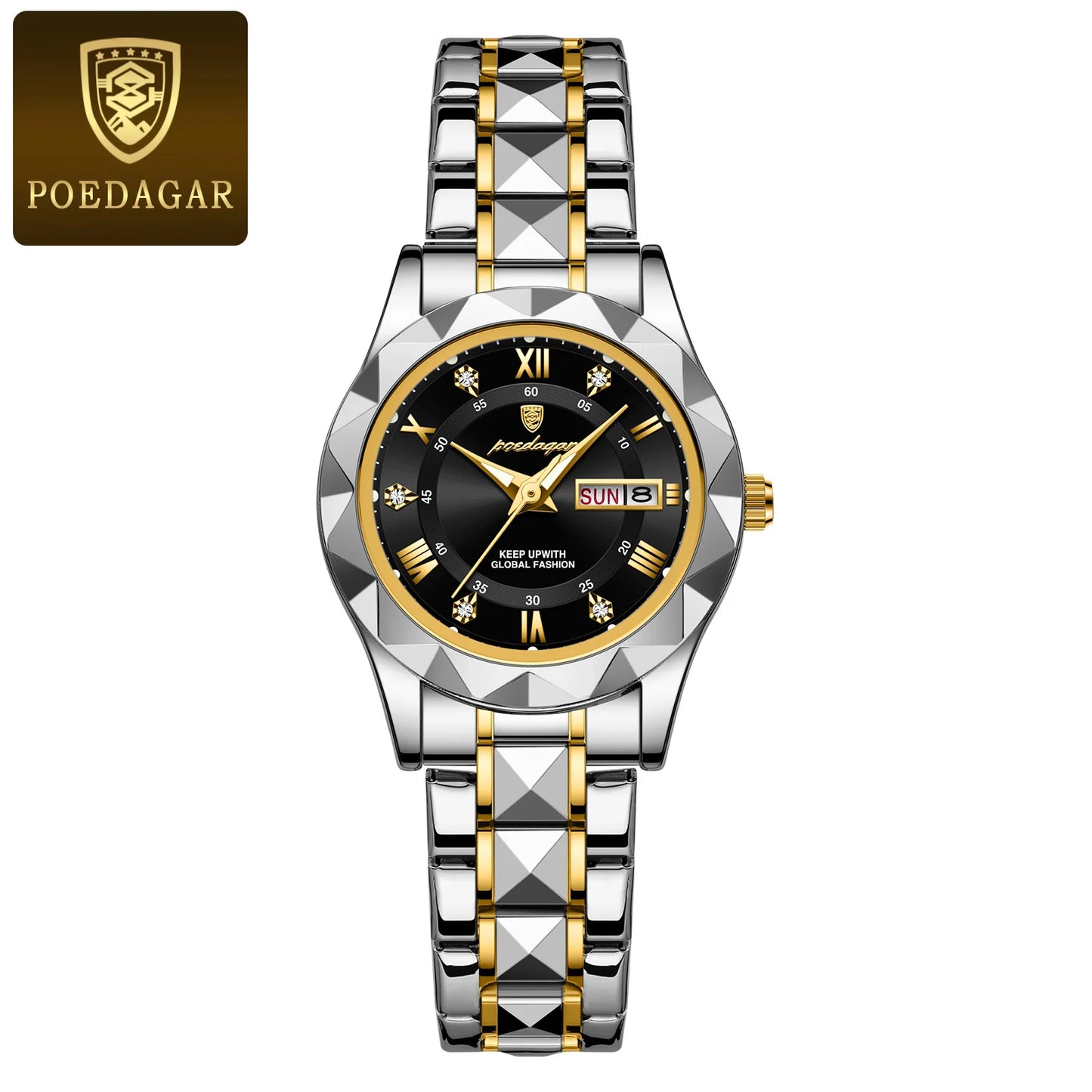 POEDAGAR Luxury Ladies Dress Watch Luminous Waterproof Week Date Woman Wrist watch Stainless Steel Women Quartz Watches reloj+box