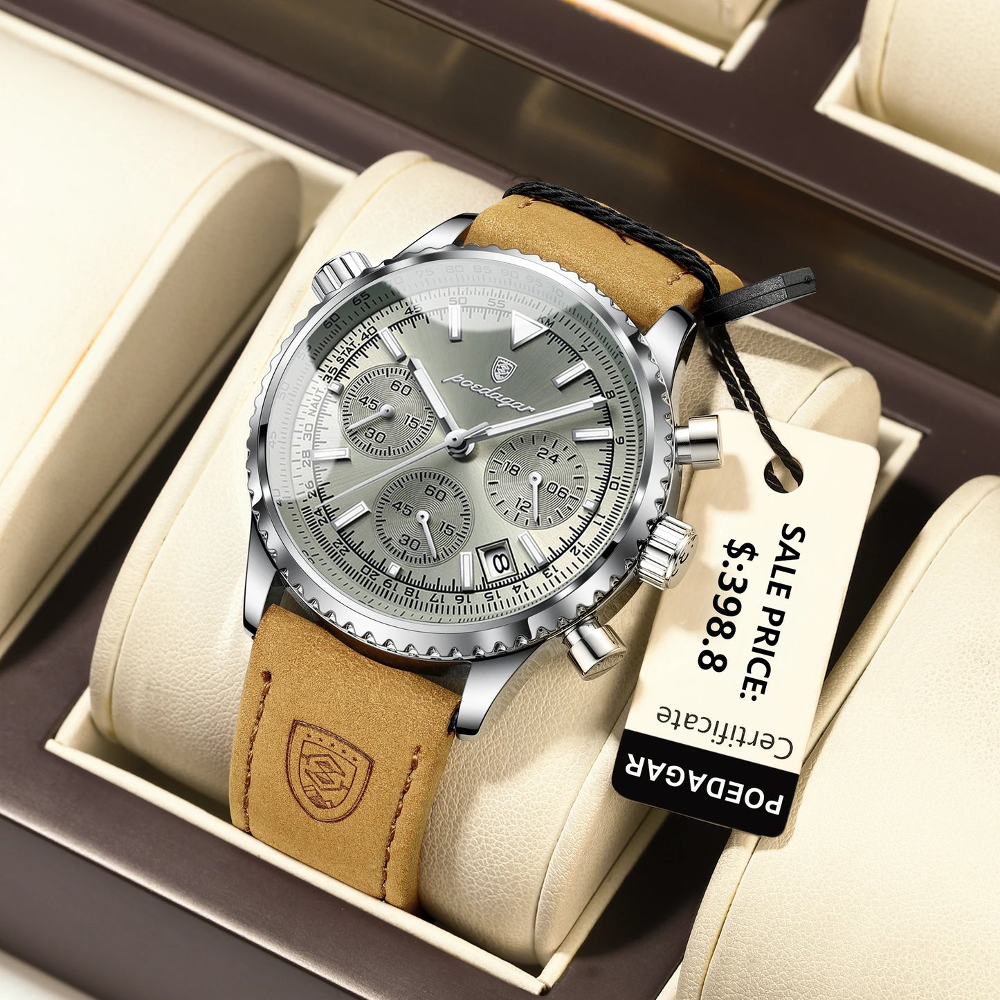 POEDAGAR Luxury Man Watch Quartz Waterproof Luminous Date Chronograph Leather Men Wrist watch Military Sports Men's Watches Reloj