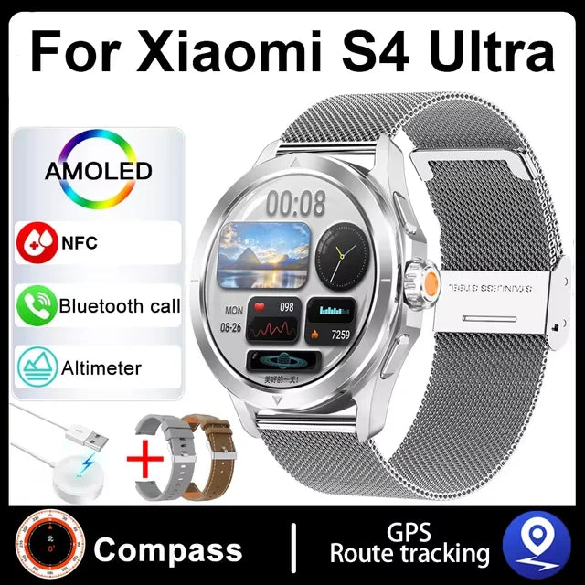 S4 Ultra For Xiaomi Smart Bracelet Men Watch AMOLED HD Screen Bluetooth Call GPS Trajectory NFC Heart Rate Compass Smart Watches
