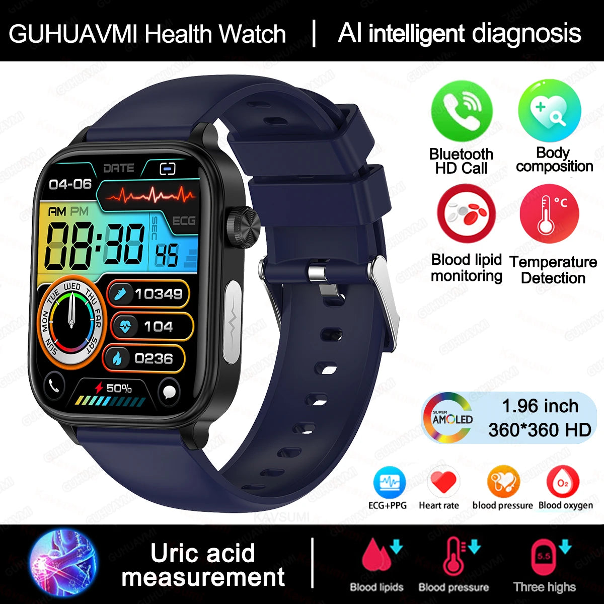 2025 New ECG+PPG Monitoring Smart Watch Women Blood pressure Blood Lipid Uric Acid Women Menstrual Health Tracker Smart watches
